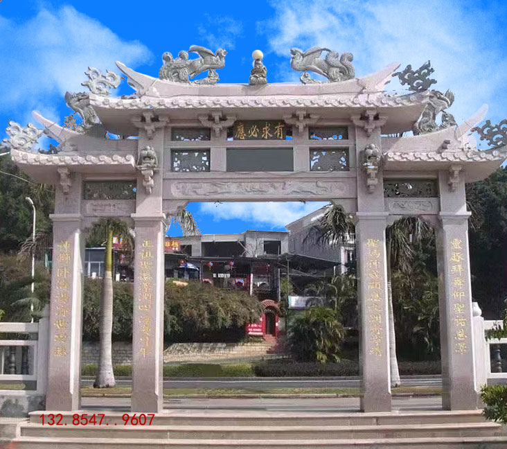 農(nóng)村牌坊雕刻花紋樣式和景區(qū)石牌樓石雕大門(mén)雕刻圖片