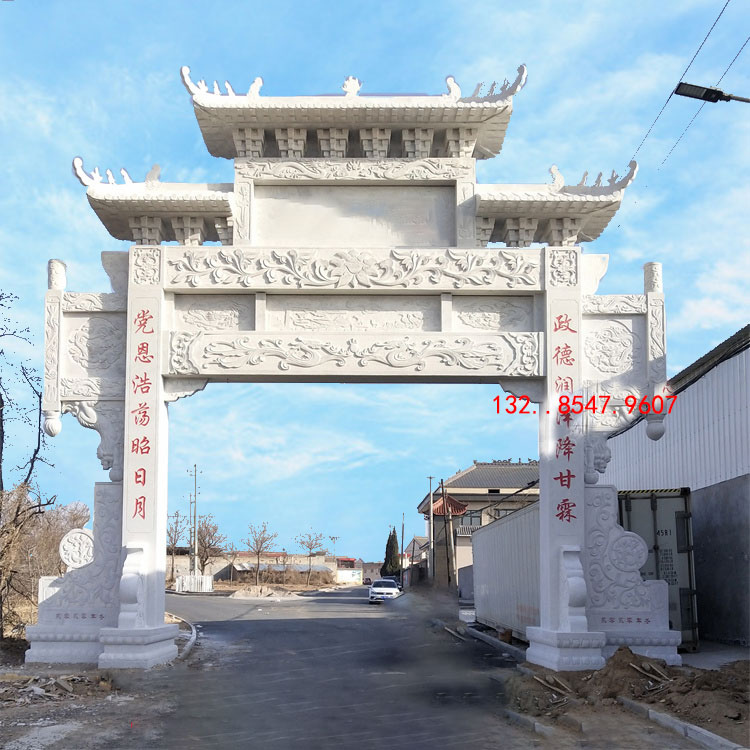 農(nóng)村牌坊雕刻花紋樣式和景區(qū)石牌樓石雕大門(mén)雕刻圖片