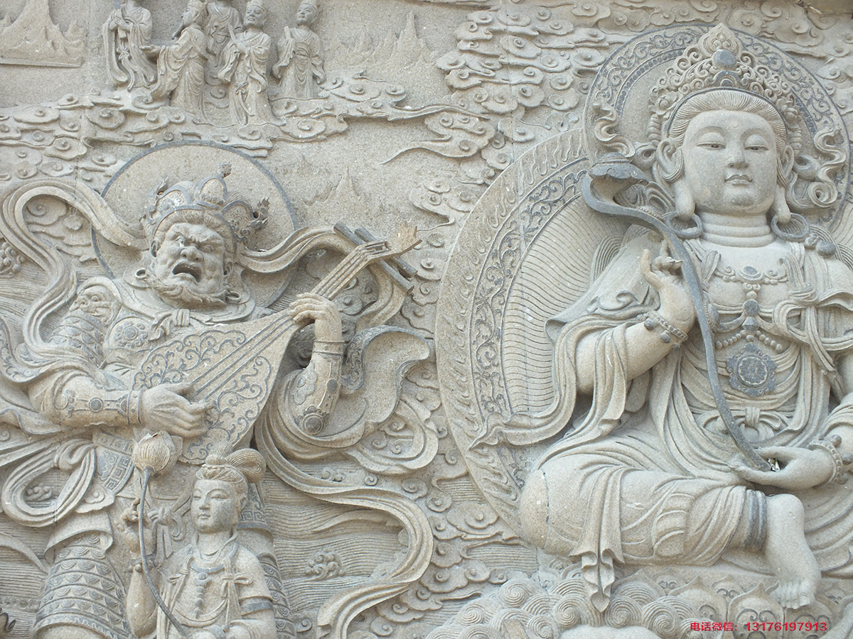 佛教極樂(lè)世界石材浮雕石雕壁畫(huà)景墻設(shè)計(jì)
