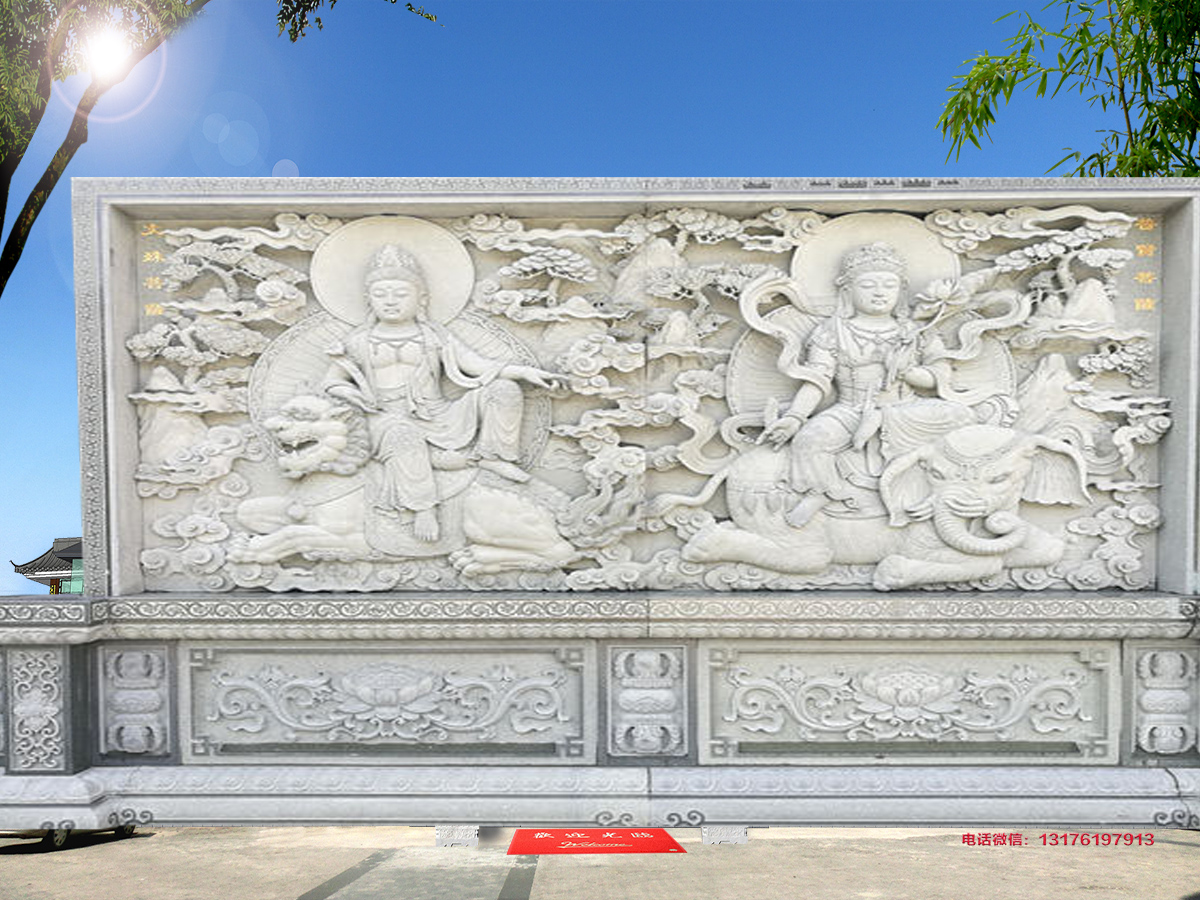 佛教極樂(lè)世界石材浮雕石雕壁畫(huà)景墻設(shè)計(jì)