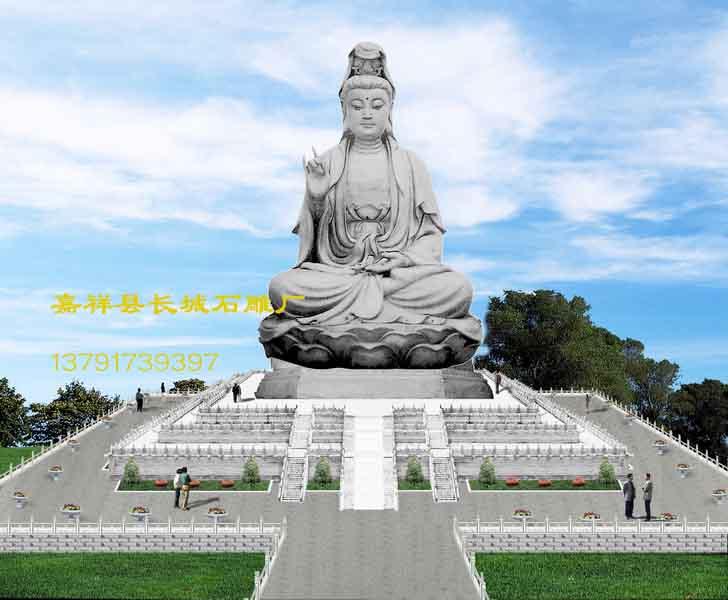大型石雕作品，蓮花座觀音菩薩雕刻